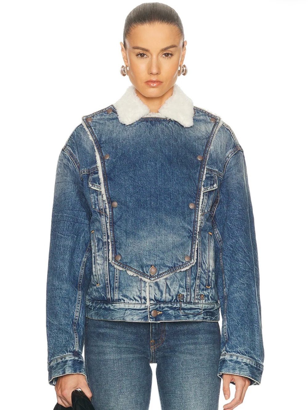 R13 bib trucker jacket in color Kelly